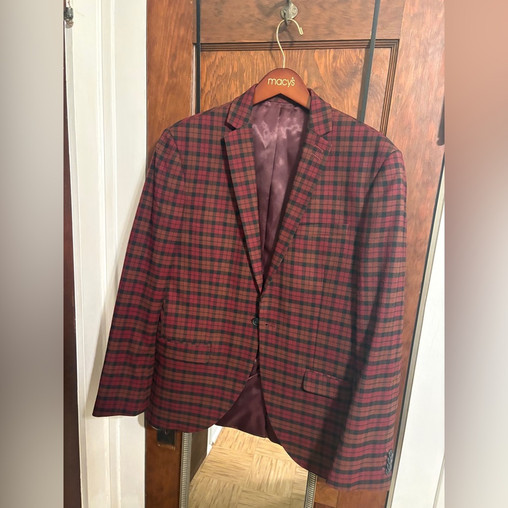 Topman Checkered Blazer in Red and Black